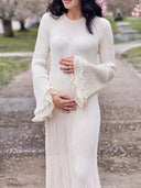 Sorelle Ribbed Knit Maxi Dress Long Sleeve Ruffle