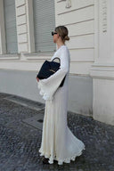 Sorelle Ribbed Knit Maxi Dress Long Sleeve Ruffle