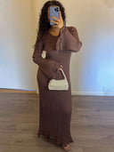 Sorelle Ribbed Knit Maxi Dress Long Sleeve Ruffle