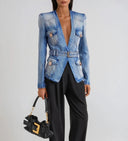 Valeris Belted Structured Denim Jacket