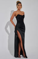 Valerisse Beaded Corset High Slit Maxi Dress
