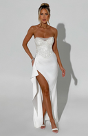Valerisse Beaded Corset High Slit Maxi Dress