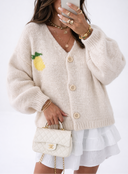 Velmira Knit Cardigan V Neck Button Up Lemon Detail