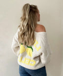 Velmira Knit Cardigan V Neck Button Up Lemon Detail