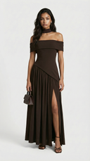 Velmira Off Shoulder Evening Maxi Dress High Slit