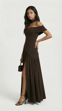 Velmira Off Shoulder Evening Maxi Dress High Slit
