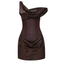Velmira One Shoulder Asymmetrical Satin Mini Dress