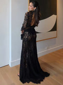 Velora Long Sleeve Lace Cutout Maxi Dress