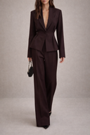 Veloura V-neck Blazer Set Wide Leg Pants
