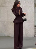 Veloura V-neck Blazer Set Wide Leg Pants