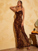 Virella Leopard Print Evening Maxi Dress