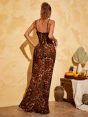 Virella Leopard Print Evening Maxi Dress