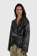 Virelle Asymmetric Belted Leather Jacket