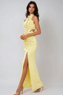 Virelle Sculpted Flower Halter Neck Maxi Dress