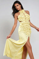 Virelle Sculpted Flower Halter Neck Maxi Dress