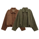 Women's Relaxed Boxy Jacket in Olive Suede