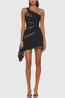 Zafira Lace Mesh One Shoulder Mini Dress