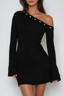 Zalina One Shoulder Mini Dress Long Sleeve