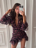 Zalina Sheer Floral Print Ruffle Mini Dress