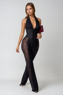 Zaria Lace Plunge Halter Cutout Jumpsuit
