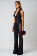 Zaria Lace Plunge Halter Cutout Jumpsuit