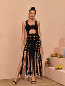 Zerina Cutout Detail Fringe Maxi Dress