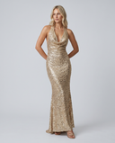 Zorina Backless Sequin Halter Maxi Dress