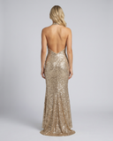 Zorina Backless Sequin Halter Maxi Dress