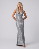 Zorina Backless Sequin Halter Maxi Dress