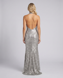 Zorina Backless Sequin Halter Maxi Dress