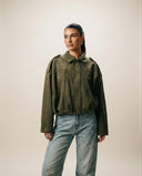 Women's Relaxed Boxy Jacket in Olive Suede